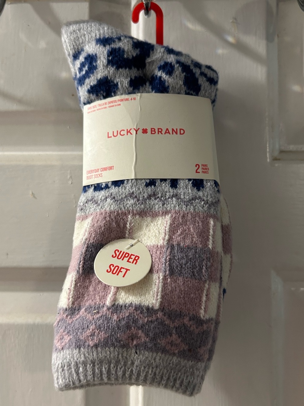 Lucky Brand Patterned Crew Socks - Pink, Blue & White